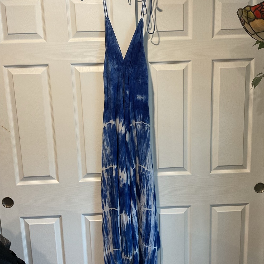 NWOT Advance Apparel Blue Tie Dye Summer Beach Maxi Dress Coverup Hippie Y2K O/S